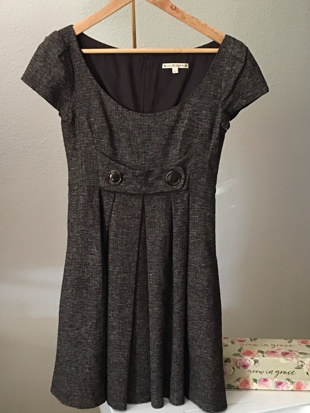 Nanette Lepore Black Tweed Scoop Neck Pleated Mini Dress